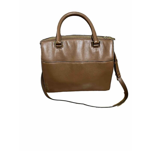 Michael Kors Caramel Chestnut Leather Designer Top Handle Crossbody Purse Brown - Picture 3 of 7